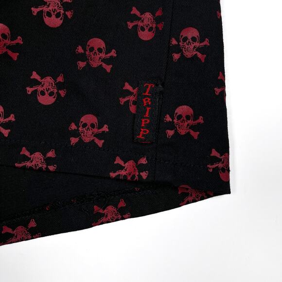 NWT Vintage Y2K Tripp NYC Red Skull Belted Black Mini Skirt Medium Deadstock - Picture 5 of 16